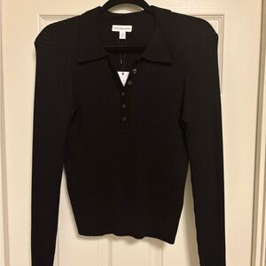 Calvin Klein Black Collared Crop Sweater Vneck
Buttons NWT L/XL